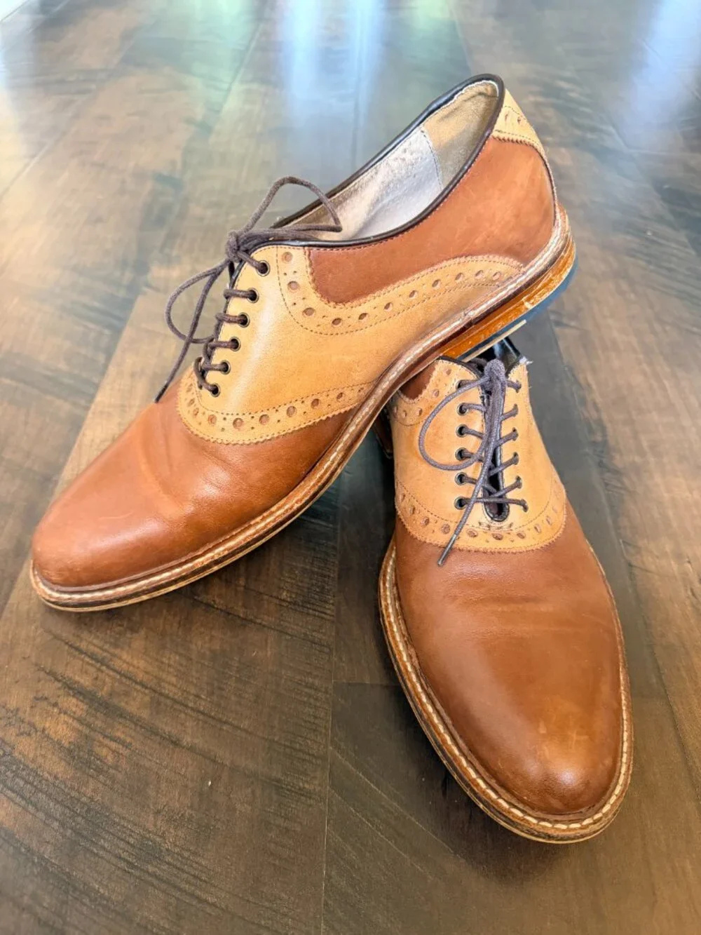 Aston Grey Collection Wingtip Oxford Brown Leather Dress Shoes Men’s 10